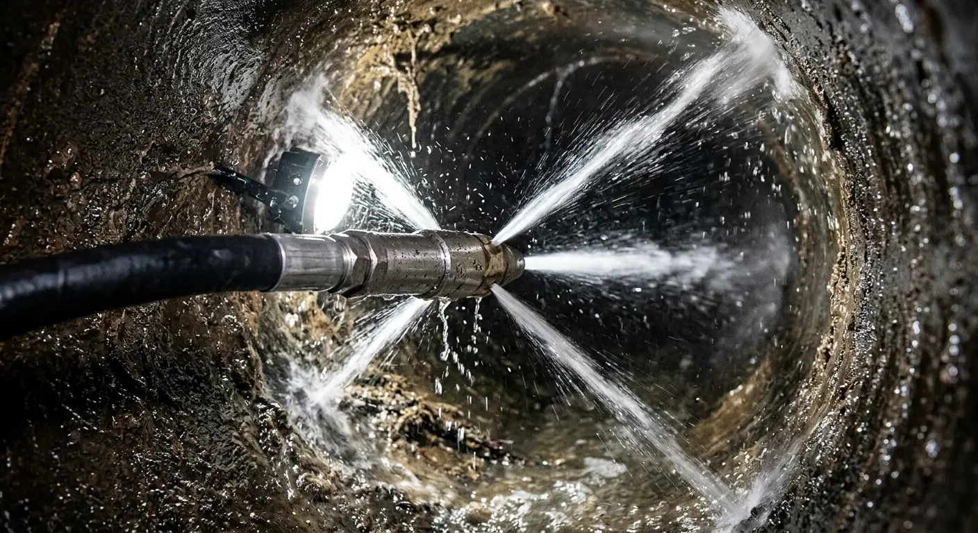 High-pressure hydro jetting nozzle cleaning sewer pipe for Storm Drain Cleaning in Rio Vista